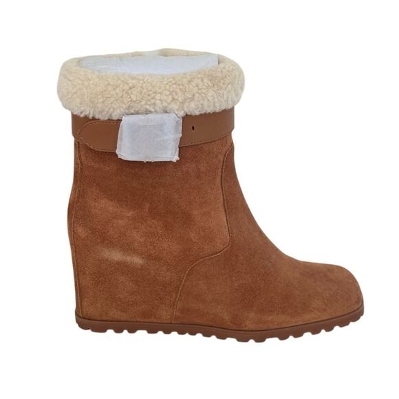 Jonathan Simkhai Toffee Suede Avery Faux Shearling‎ Wedge Ankle Boots Size 7 - Picture 4 of 9